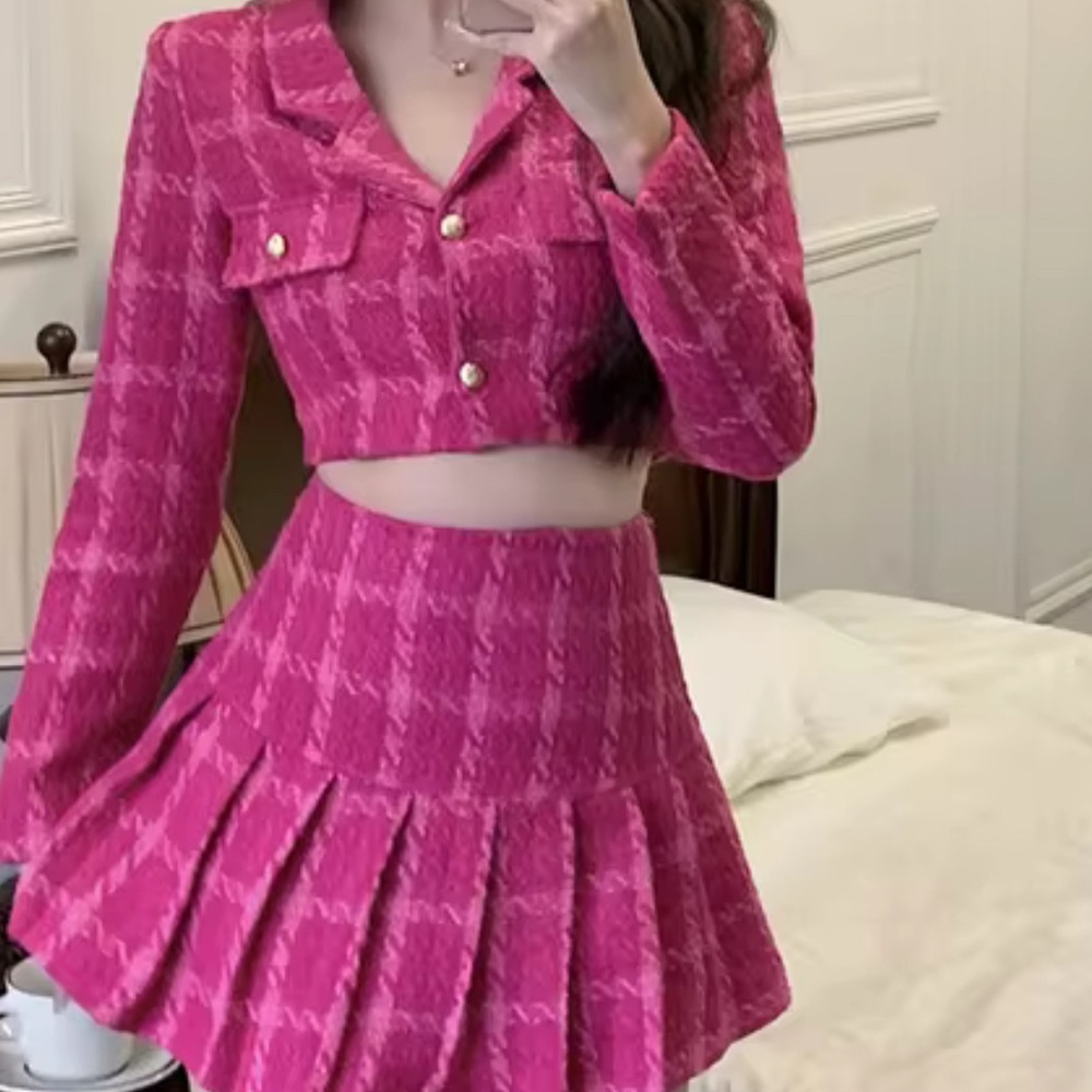 Plaid pink rose set .